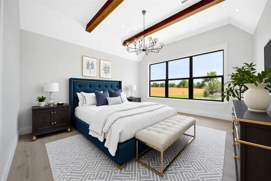 The Primary bedroom features wood accents and modern lighting. Spacious enough for any combination of furniture arrangements. The Primary bedroom features wood accents and modern lighting. Spacious enough for any combination of furniture arrangements.