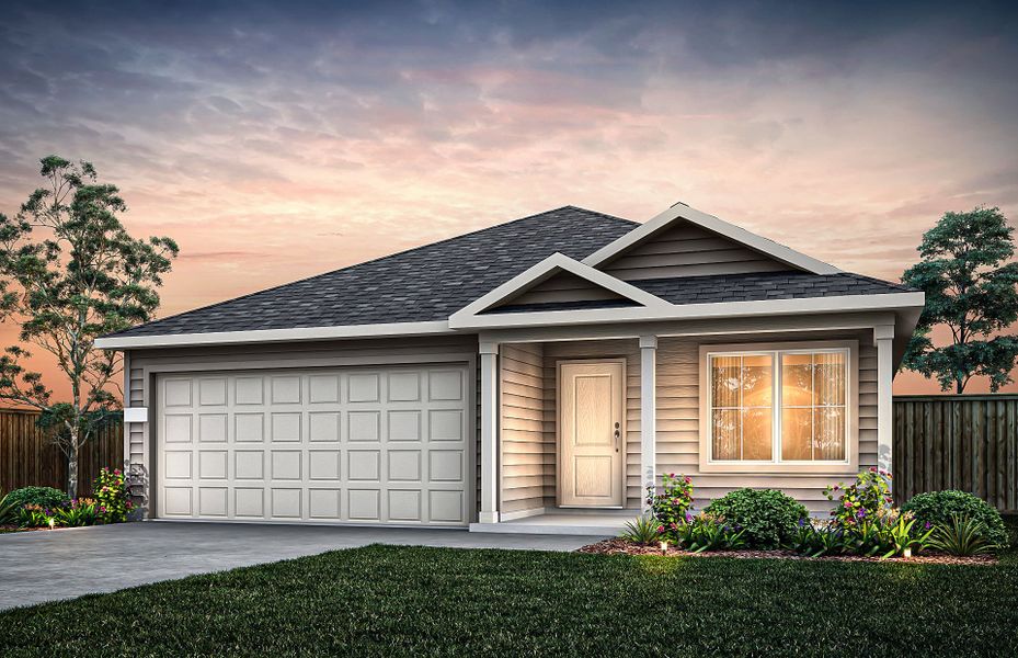 Front exterior of a new home in Vantage, San Marcos, TX, highlighting curb appeal (Image 17).