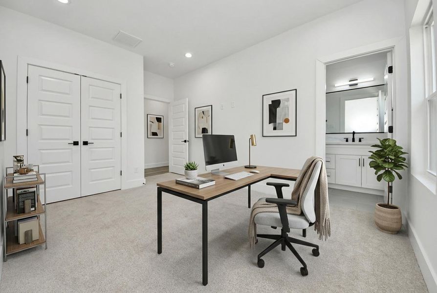 Virtually staged second bedroom on the second floor