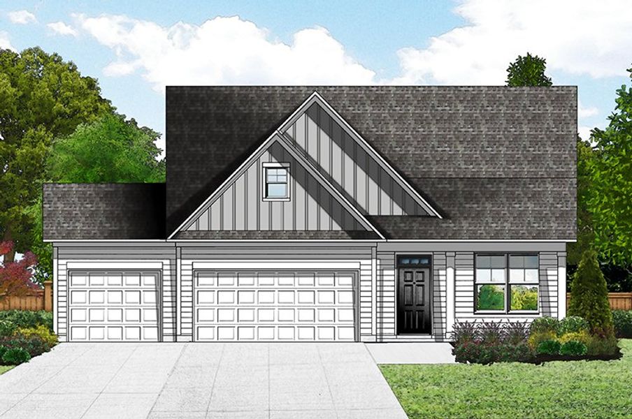 Elevation B - 3 Car Garage & Ext. Porch