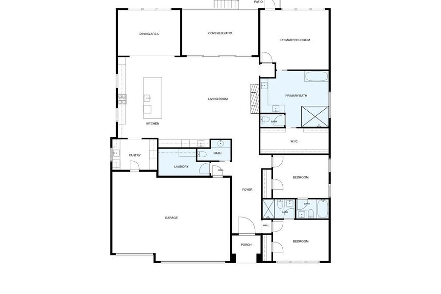 An organized floor plan outlines the spacious single-level layout of this contemporary home.