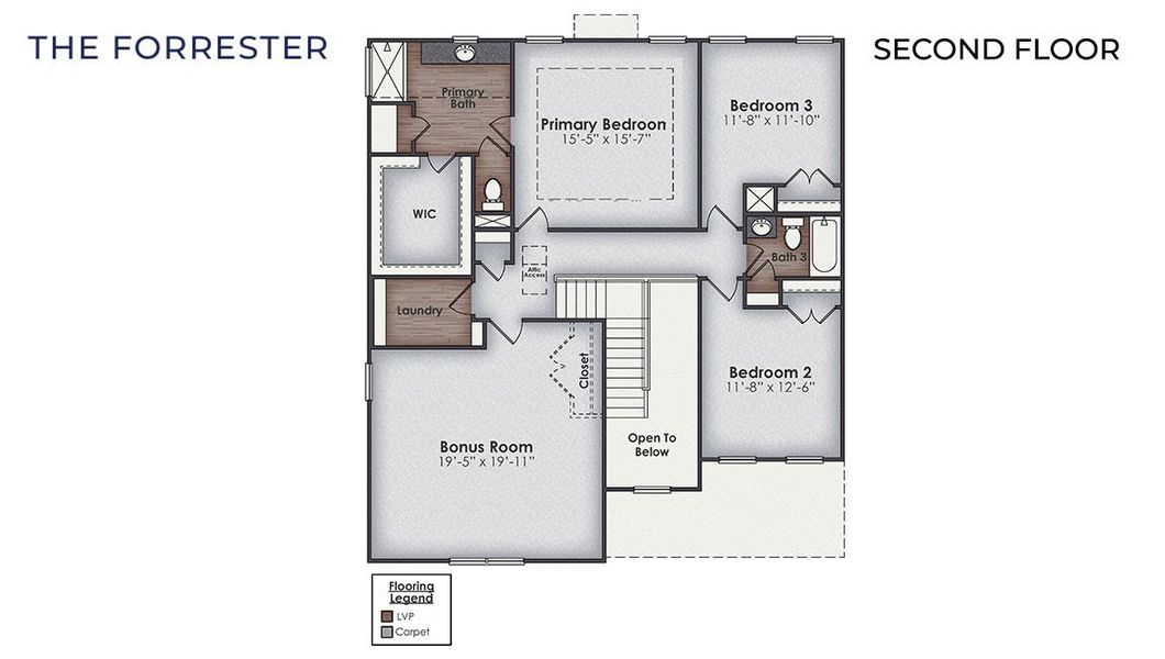 2D floor plan layout for the Forrester by D.R. Horton in Surfside Landing, Hubert, NC (Image 4). 2D floor plan layout for the Forrester by D.R. Horton in Surfside Landing, Hubert, NC (Image 4).