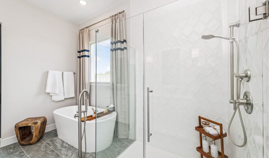 Primary bath with optional freestanding tub & glass shower enclosure Primary bath with optional freestanding tub & glass shower enclosure