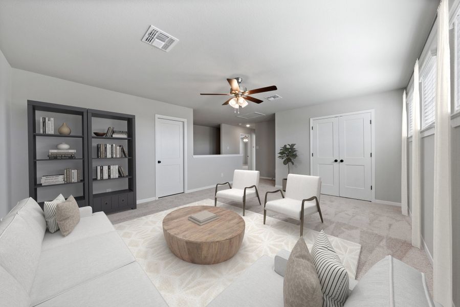 Representative furnished interior of a home built from the Aiden by Omega Builders in North Point, Temple (Image 11). Representative furnished interior of a home built from the Aiden by Omega Builders in North Point, Temple (Image 11).