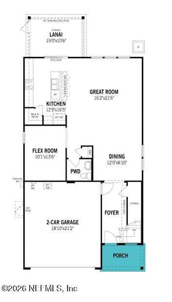 2D floor plan layout of this home in RiverTown, St. Johns, FL (Image 3).