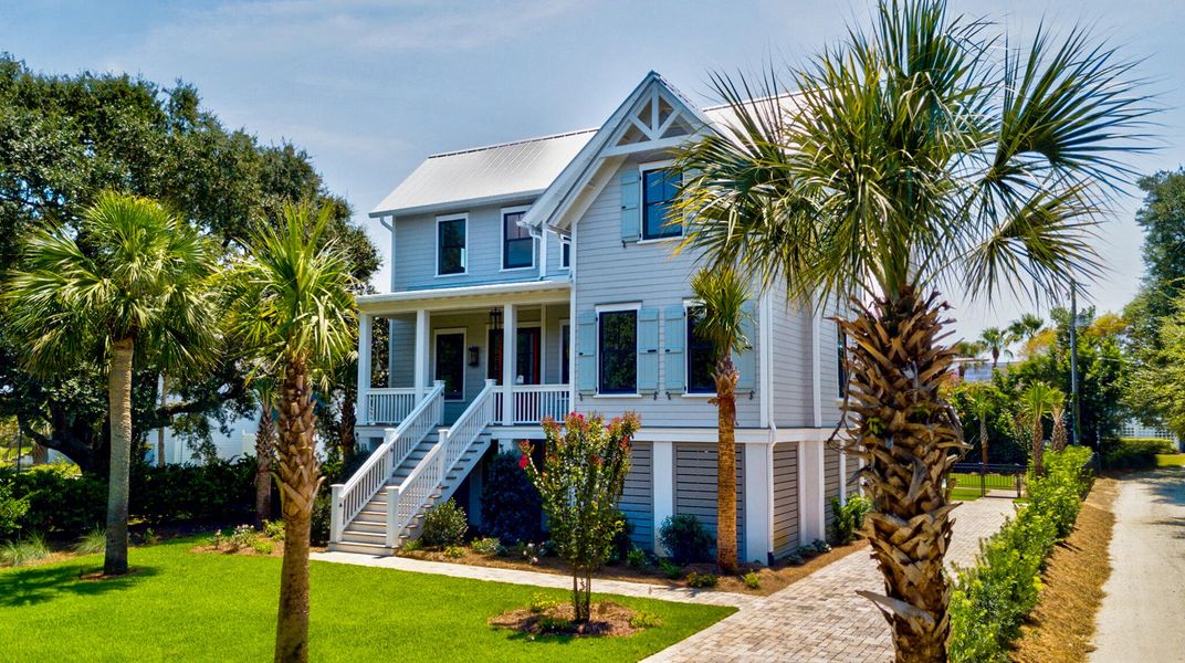Front exterior of a new home in , Sullivan's Island, SC, highlighting curb appeal (Image 30).