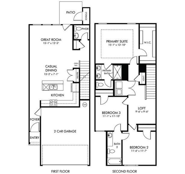 2D floor plan layout of this home in Artisan Walk, Fairburn, GA (Image 2). 2D floor plan layout of this home in Artisan Walk, Fairburn, GA (Image 2).