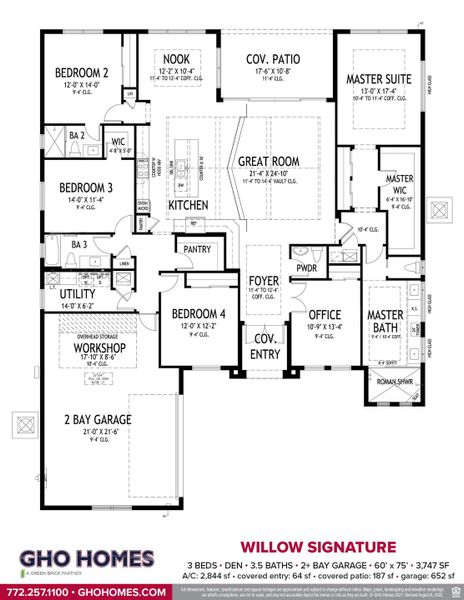2D floor plan layout for the Willow Signature by GHO Homes in Belterra, Port St. Lucie, FL (Image 96).