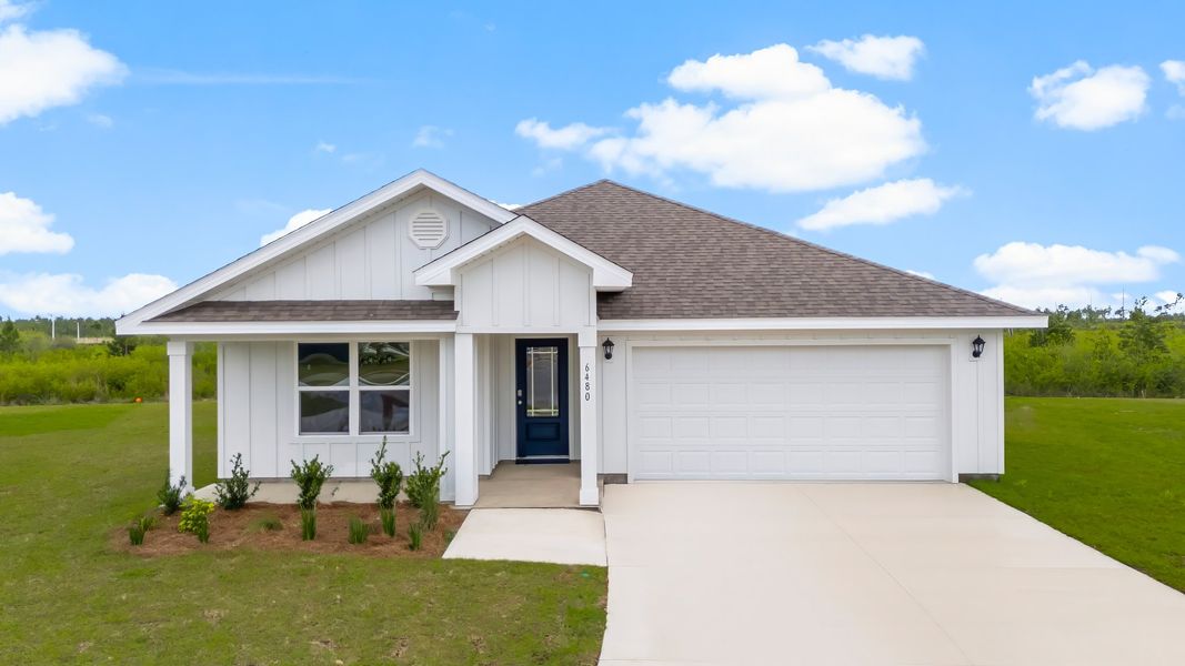 Representative exterior photo of a completed home built from the The Cali by D.R. Horton in Liberty, Panama City, FL (Image 1).