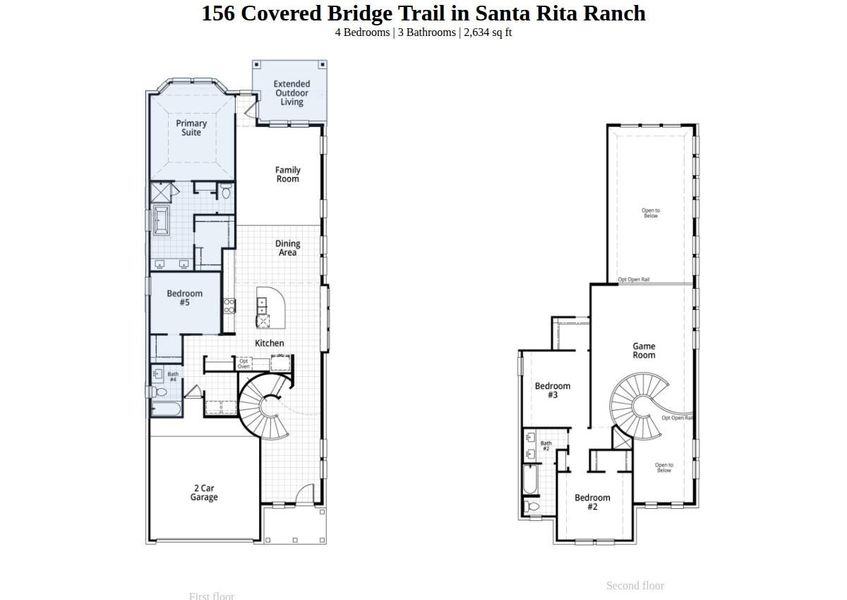 2D floor plan layout of this home in Santa Rita Ranch, Liberty Hill, TX (Image 2).