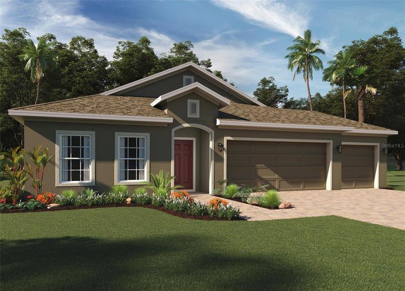 Front exterior of a new home in Storey Creek, Kissimmee, FL, highlighting curb appeal (Image 1). Front exterior of a new home in Storey Creek, Kissimmee, FL, highlighting curb appeal (Image 1).