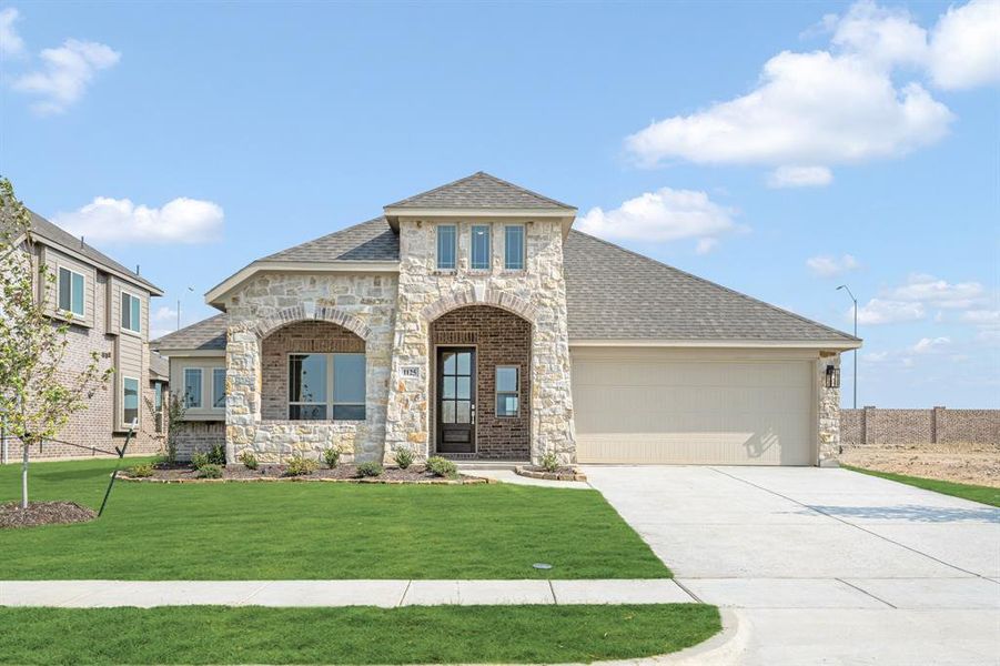 Front exterior of a new home in Hunters Ridge, Crowley, TX, highlighting curb appeal (Image 2). Front exterior of a new home in Hunters Ridge, Crowley, TX, highlighting curb appeal (Image 2).