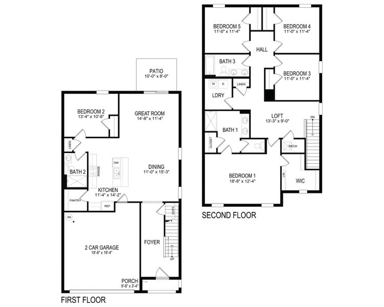 2D floor plan layout for the Robie by D.R. Horton in Rye Crossing, Parrish, FL (Image 3).