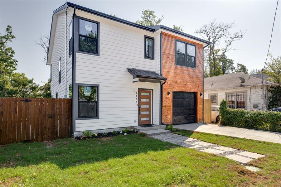 Modern home with a front yard