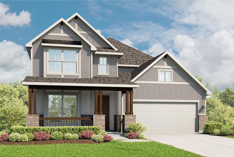 Craftsman-style house with a porch, roof with shingles, concrete driveway, a garage, and board and batten siding
