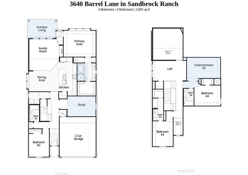 2D floor plan layout of this home in Sandbrock Ranch, Aubrey, TX (Image 2).