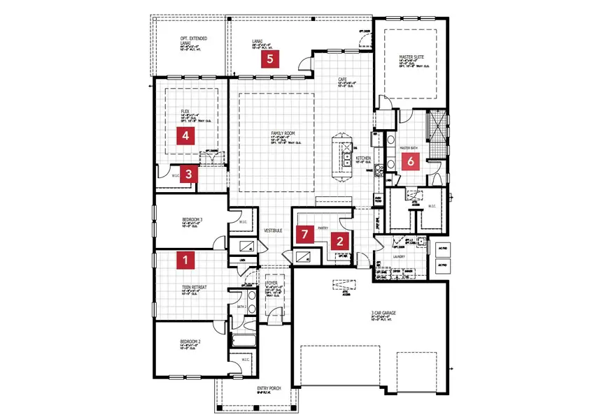 2D floor plan layout for the Ella - Hidden Creek by MasterCraft Builder Group in SilverLeaf, St. Augustine, FL (Image 3).