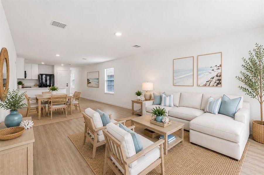 Virtually staged Open-concept living area