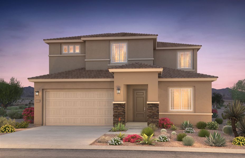 Representative exterior photo of a completed home built from the Casoria by Pulte Homes in Legado West, Gilbert, AZ (Image 5).