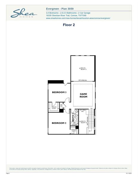 2D floor plan layout of this home in Evergreen 40', Conroe, TX (Image 2).