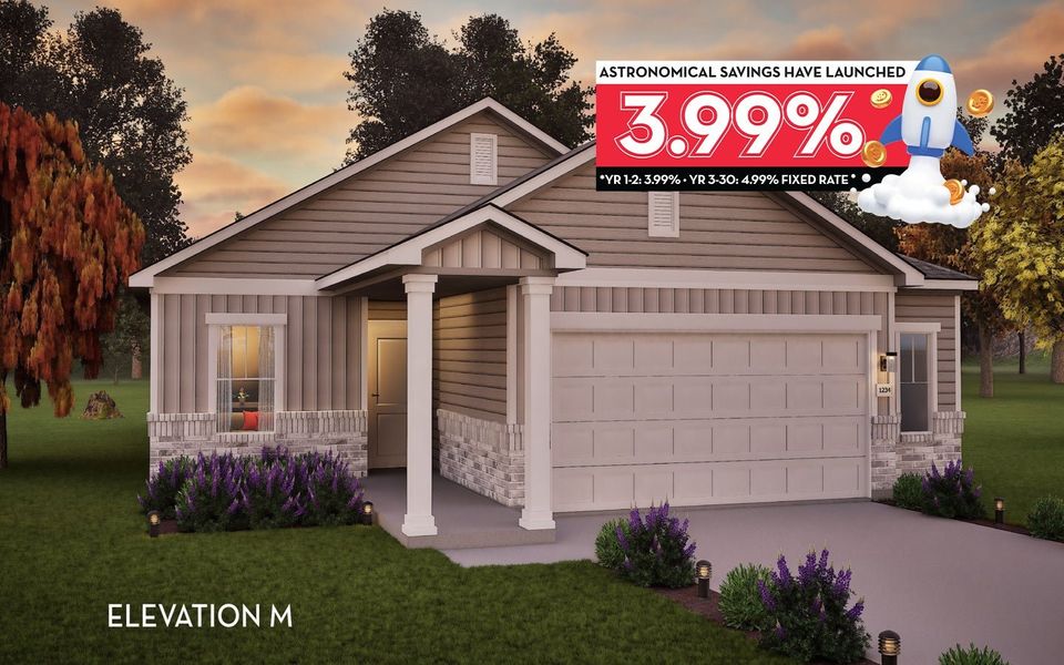 Front exterior of a new home in Paramount, Kyle, TX, highlighting curb appeal (Image 1).