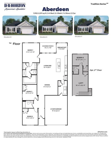 2D floor plan layout for the Aberdeen by D.R. Horton in East Ridge, Ayden, NC (Image 3).