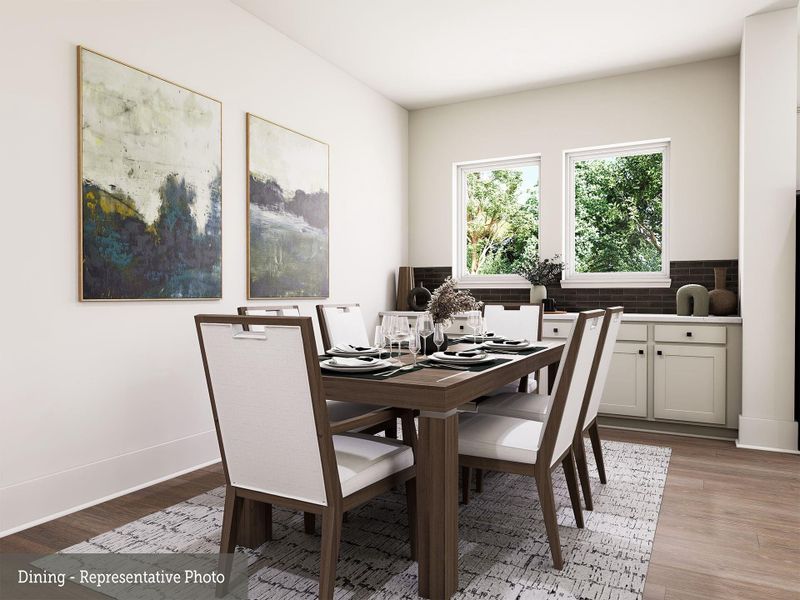 Open Dining area with built in cabinets