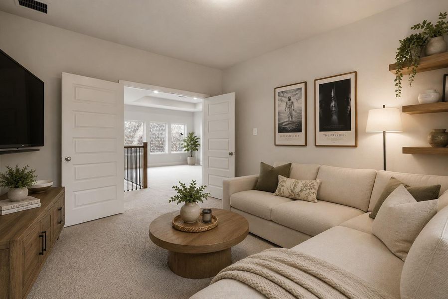 The upstairs media room is the perfect place to enjoy movie nights, cheer on your favorite team, or entertain family and friends.  *VIRTUALLY STAGED
