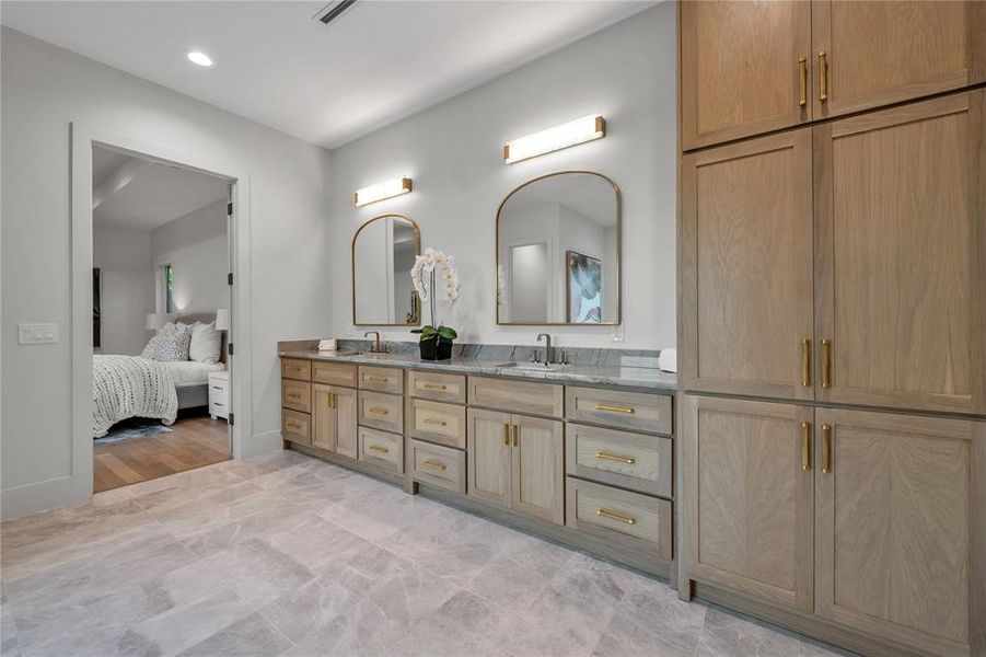 Ensuite bathroom with double vanity and recessed lighting Ensuite bathroom with double vanity and recessed lighting