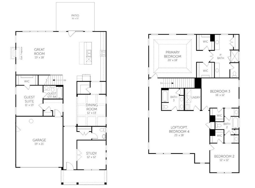2D floor plan layout for the Crestwood - Palmetto Series by Dream Finders Homes in The Settlement, Simpsonville, SC (Image 3).