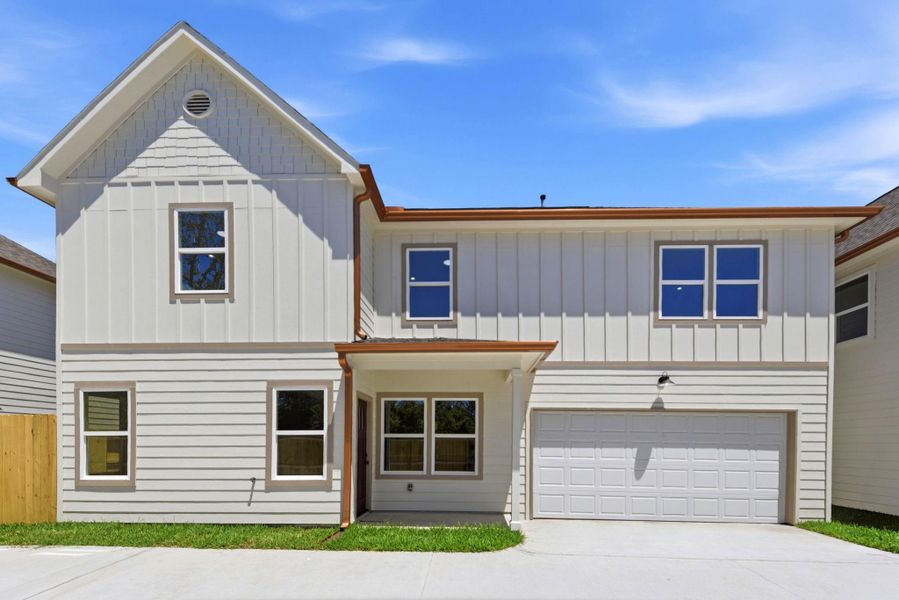 Front exterior of a new home in , Houston, TX, highlighting curb appeal (Image 1). Front exterior of a new home in , Houston, TX, highlighting curb appeal (Image 1).