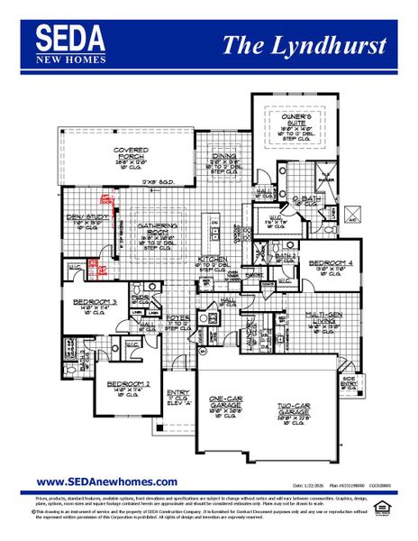 2D floor plan layout for the Lyndhurst by SEDA New Homes in Edwards Creek Estates, Jacksonville, FL (Image 3).