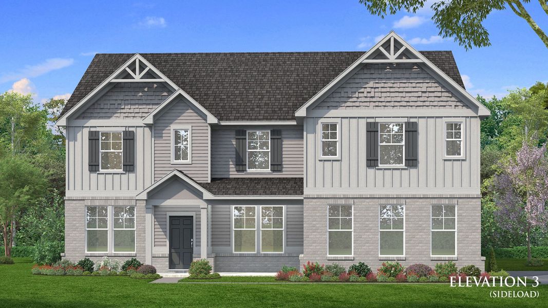 Representative exterior photo of a completed home built from the McKinley II - Side Entry by DRB Homes in Brighton, Locust Grove, GA (Image 23).
