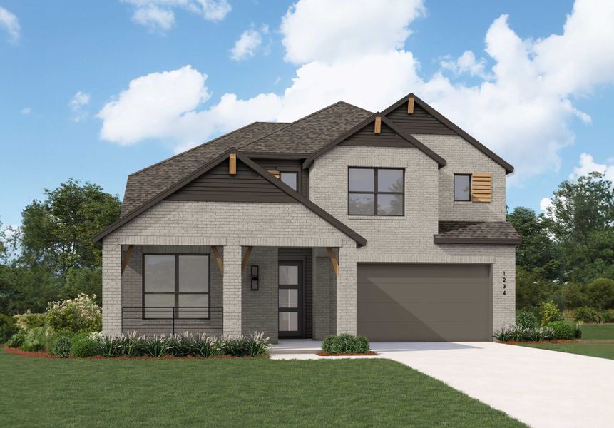 Representative exterior photo of a completed home built from the Bernini Plan by Highland Homes in Indigo: 50ft. lots, Richmond, TX (Image 2). Representative exterior photo of a completed home built from the Bernini Plan by Highland Homes in Indigo: 50ft. lots, Richmond, TX (Image 2).