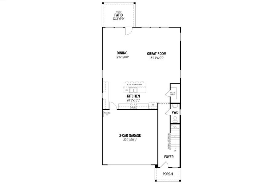 2D floor plan layout of this home in Spiritas Ranch, Little Elm, TX (Image 3).