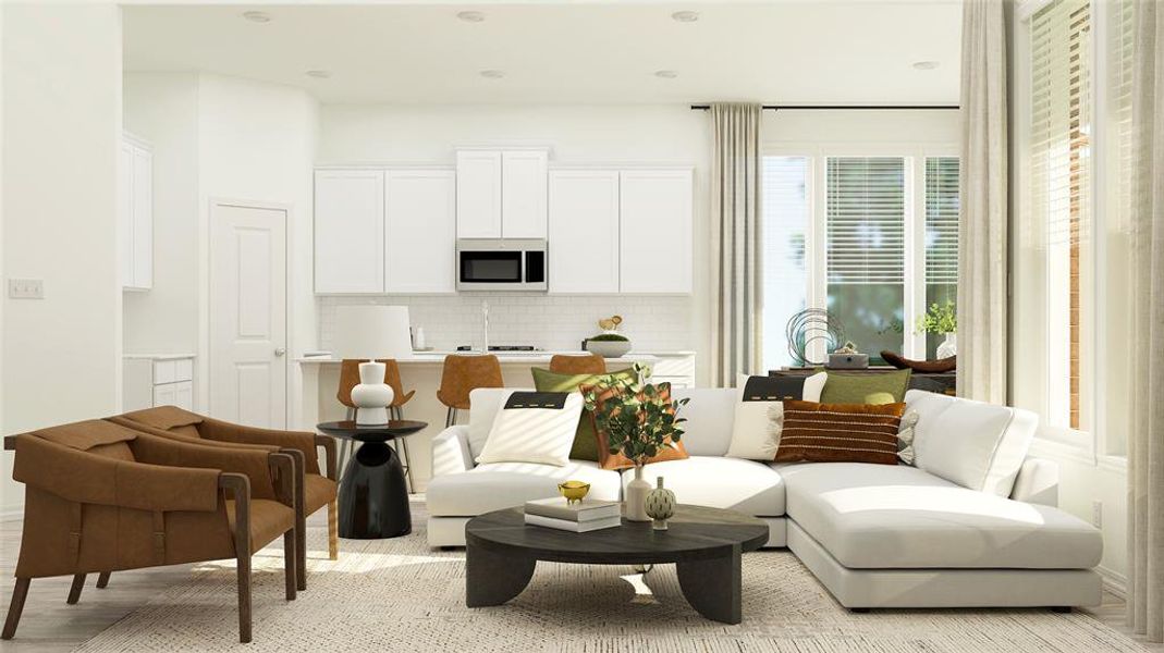 Living room with light wood-type flooring