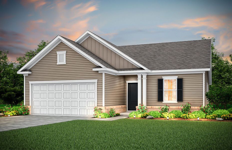 Front exterior of a new home in Southport Meadows, Southport, NC, highlighting curb appeal (Image 2). Front exterior of a new home in Southport Meadows, Southport, NC, highlighting curb appeal (Image 2).