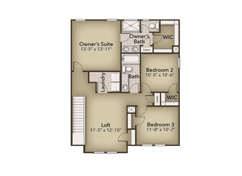 2D floor plan layout for the The Sycamore by Chesapeake Homes in Terrapin, Leland, NC (Image 4).