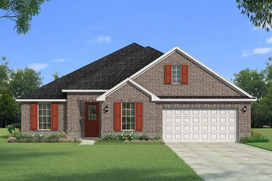 Front exterior of a new home in Villages of Creekwood, Frisco, TX, highlighting curb appeal (Image 1). Front exterior of a new home in Villages of Creekwood, Frisco, TX, highlighting curb appeal (Image 1).
