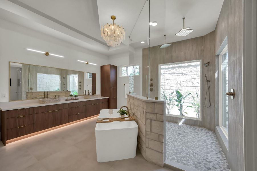 Your serene oasis will be an experience with a free standing soaker tub.