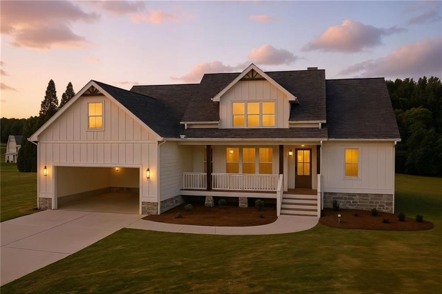Front exterior of a new home in , Calhoun, GA, highlighting curb appeal (Image 1). Front exterior of a new home in , Calhoun, GA, highlighting curb appeal (Image 1).
