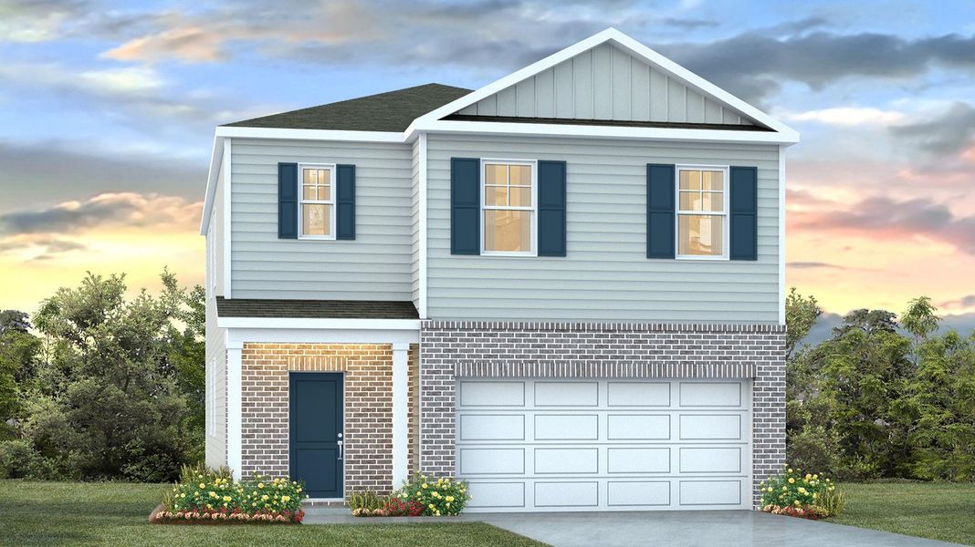 Front exterior of a new home in Hunter's Branch, Hopkins, SC, highlighting curb appeal (Image 1). Front exterior of a new home in Hunter's Branch, Hopkins, SC, highlighting curb appeal (Image 1).
