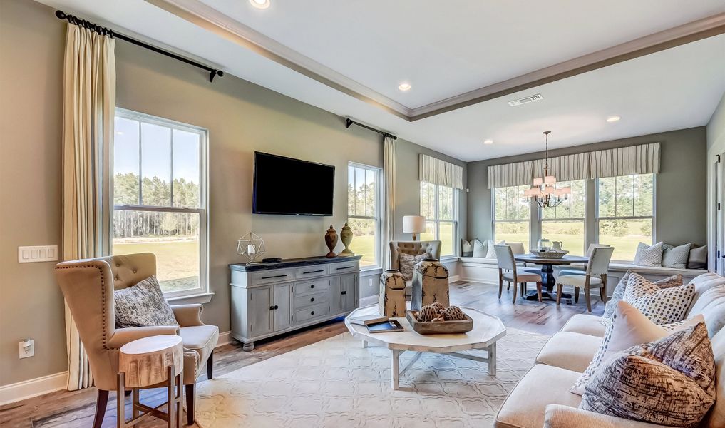 Great room with tray ceiling