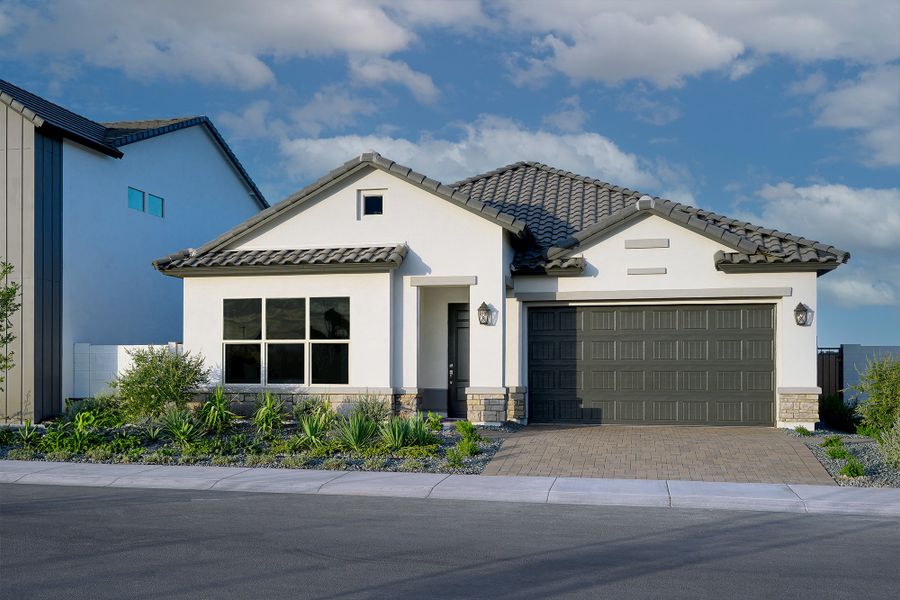 Representative exterior photo of a completed home built from the The Casswell by David Weekley Homes in Tavolo at Soleo, San Tan Valley, AZ (Image 1). Representative exterior photo of a completed home built from the The Casswell by David Weekley Homes in Tavolo at Soleo, San Tan Valley, AZ (Image 1).