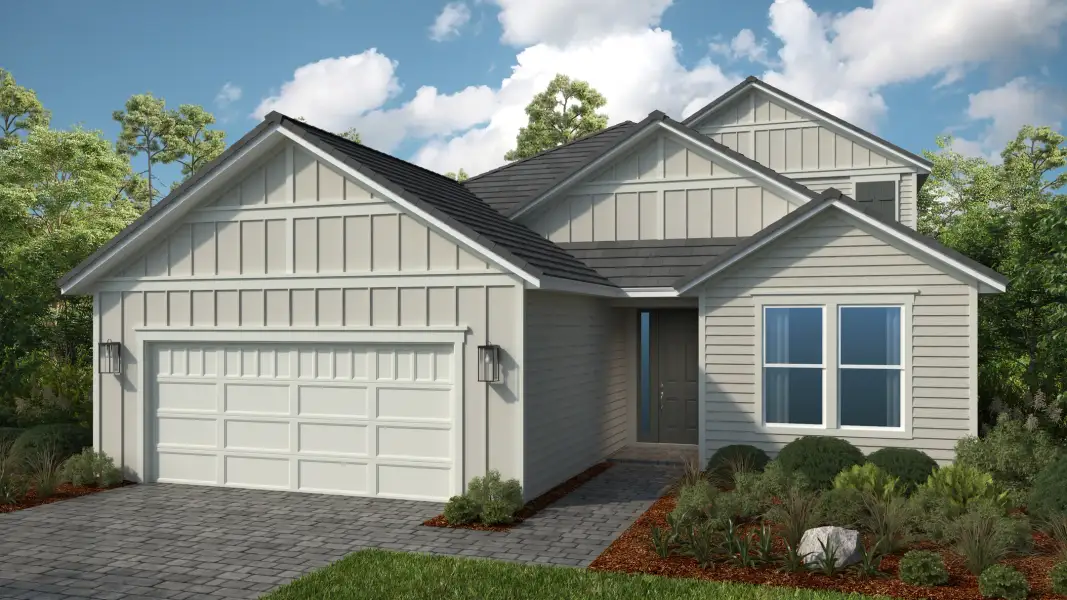 Representative exterior photo of a completed home built from the Florence by Taylor Morrison in Esplanade at Pinewalk, St. Johns, FL (Image 2). Representative exterior photo of a completed home built from the Florence by Taylor Morrison in Esplanade at Pinewalk, St. Johns, FL (Image 2).