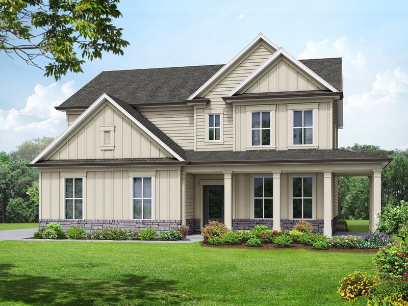Representative exterior photo of a completed home built from the The Farmington by My Home Communities in Magnolia Ridge, Monroe, GA (Image 7). Representative exterior photo of a completed home built from the The Farmington by My Home Communities in Magnolia Ridge, Monroe, GA (Image 7).