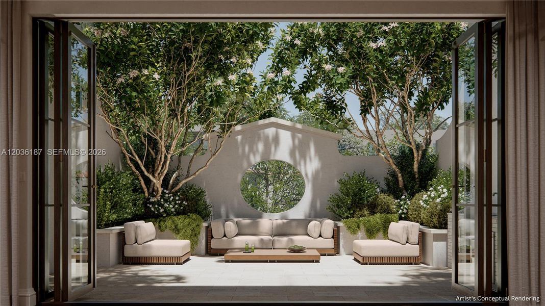 Exterior details and patio area of a home in , Coral Gables (Image 1). Exterior details and patio area of a home in , Coral Gables (Image 1).