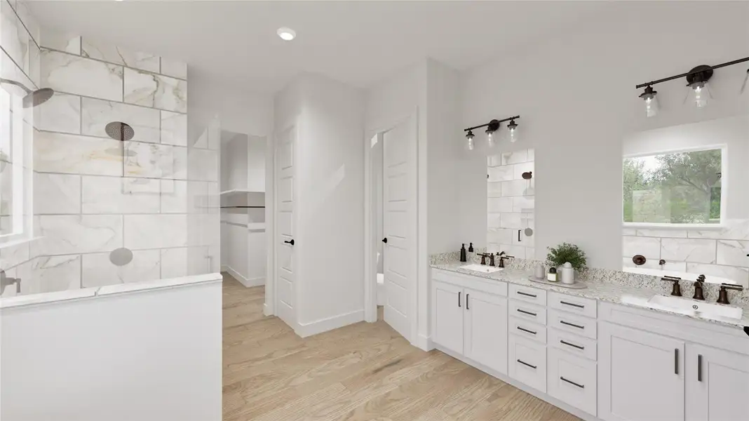 Exceptional master bathroom with a dual sink vanity. Exceptional master bathroom with a dual sink vanity.