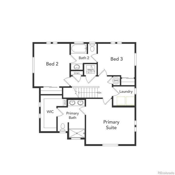 2D floor plan layout of this home in Thompson River Ranch, Johnstown, CO (Image 5).