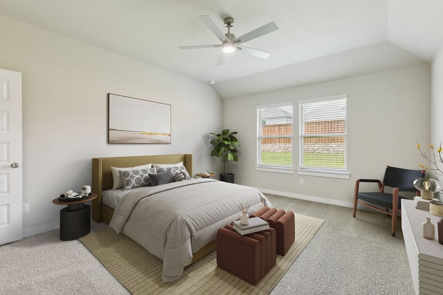 Primary bedroom in the Heisman home plan by Trophy Signature Homes – REPRESENTATIVE PHOTO Primary bedroom in the Heisman home plan by Trophy Signature Homes – REPRESENTATIVE PHOTO